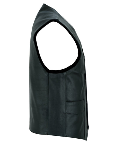 Men's Traditional Leather Motorcycle Vest - Black