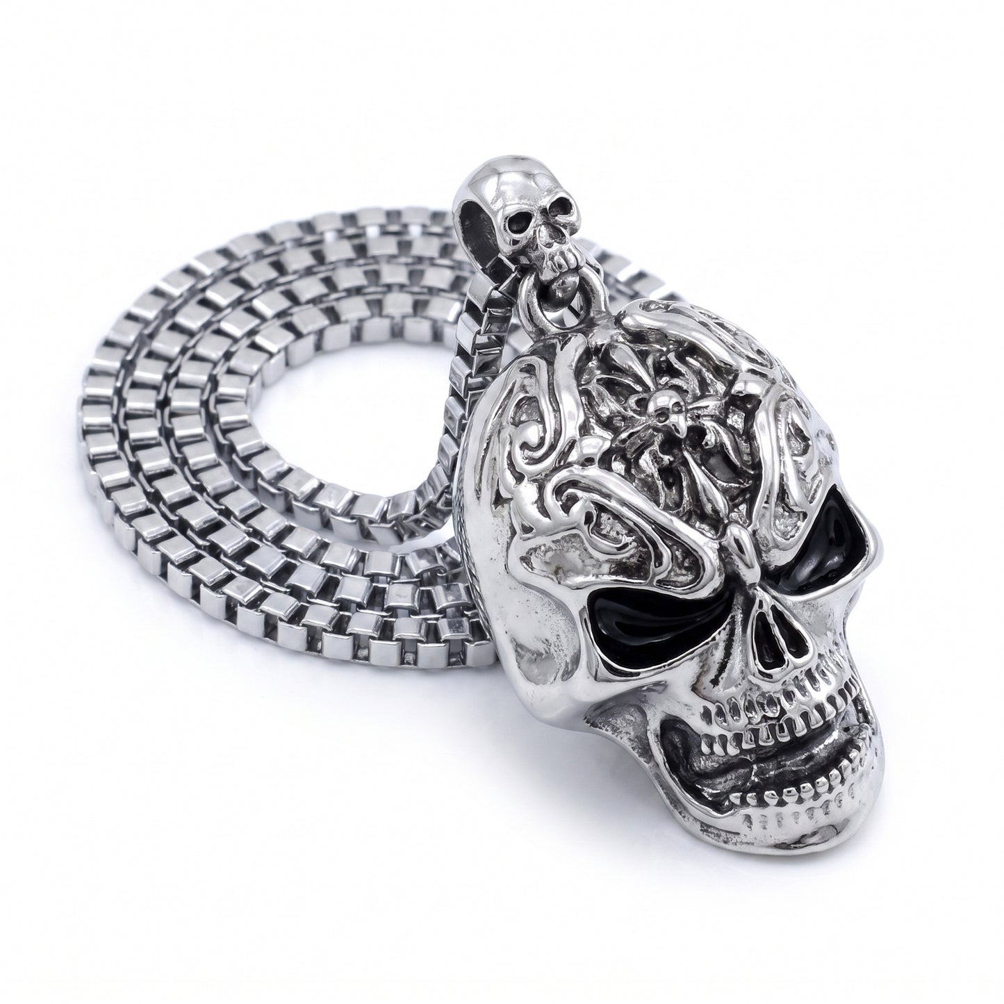 Stainless Steel Biker Ring - Vintage Hip Hop Evil Skull Necklace Metal