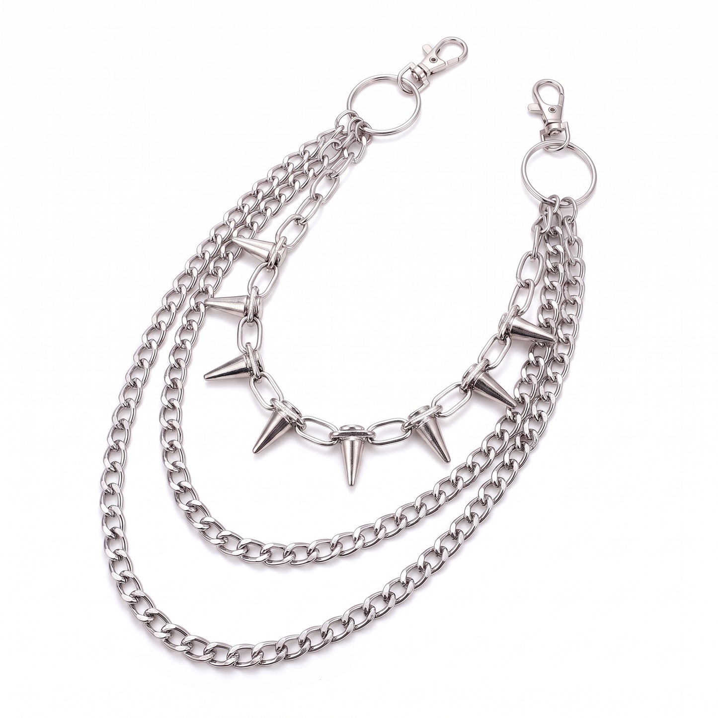 Motorcycle Accessory - Layered Punk Steet Spike Rivet Metal Chain Keyc