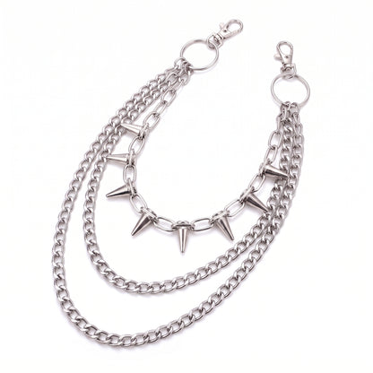 Motorcycle Accessory - Layered Punk Steet Spike Rivet Metal Chain Keyc