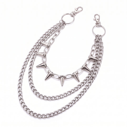 Motorcycle Accessory - Layered Punk Steet Spike Rivet Metal Chain Keyc