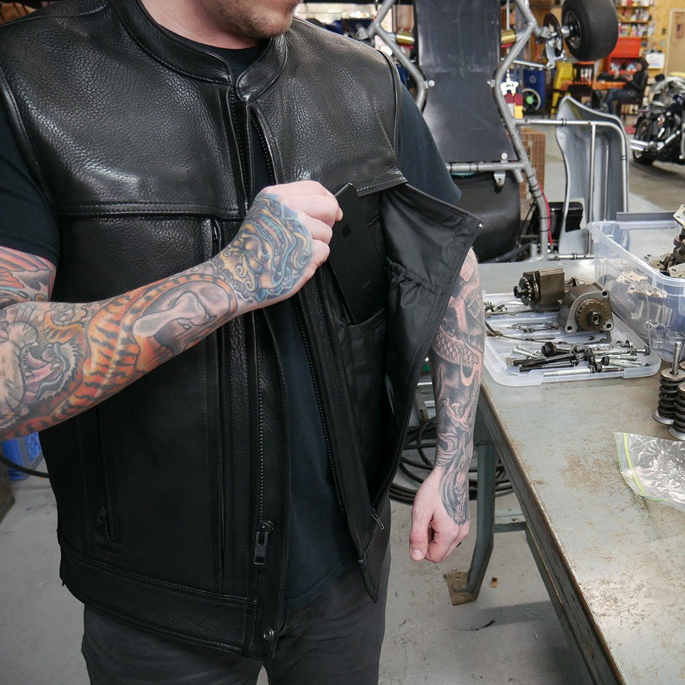 Rampage - Men's Motorcycle Leather Vest Men's Leather Vest Vests