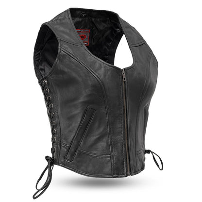 Raven Women's Motorcycle Leather Vest Women's Leather Vest Vests Black XS