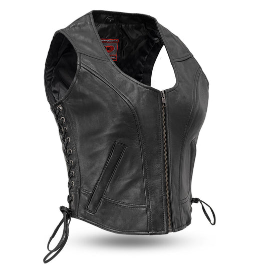Raven Women's Motorcycle Leather Vest Women's Leather Vest Vests Black XS