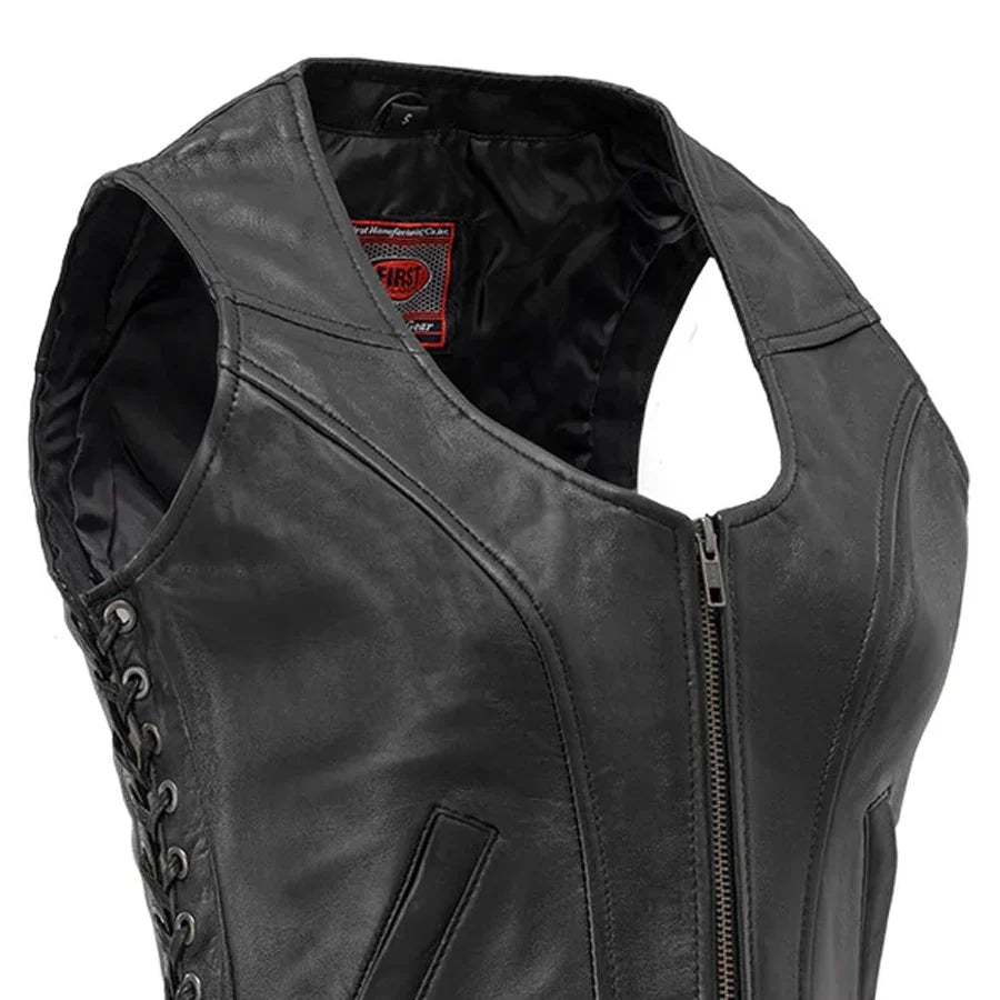 Raven Women's Motorcycle Leather Vest Women's Leather Vest Vests