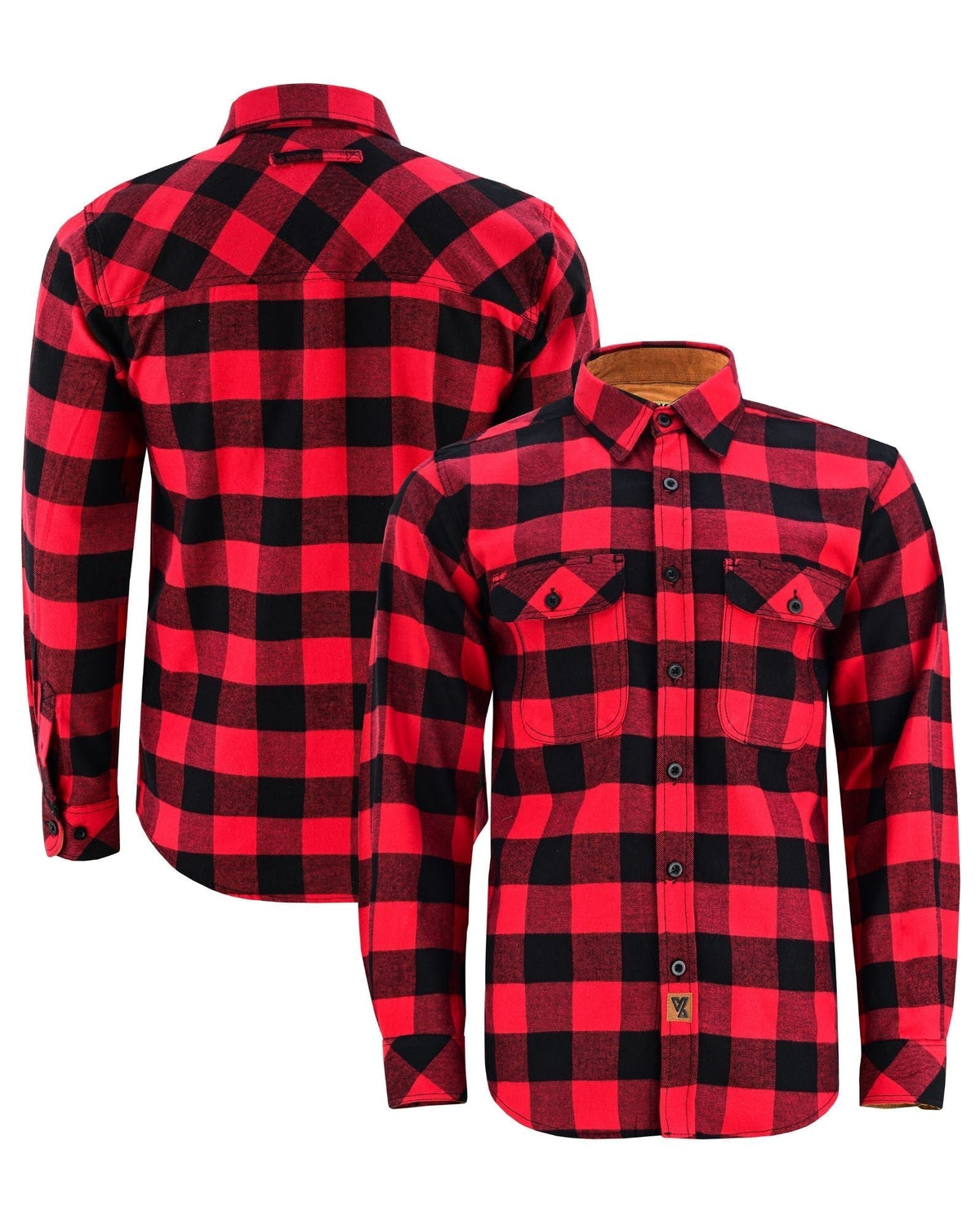 Vance Leather VB1710Br Men's Classic Red Long Sleeve Plaid Button Down Casual Flannel Shirt, 100% Cotton, Corduroy Cuffs
