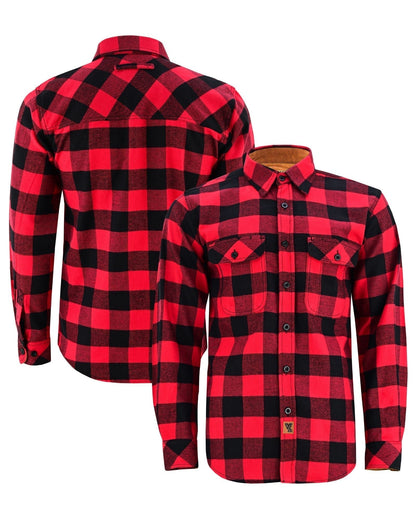 Vance Leather VB1710Br Men's Classic Red Long Sleeve Plaid Button Down Casual Flannel Shirt, 100% Cotton, Corduroy Cuffs