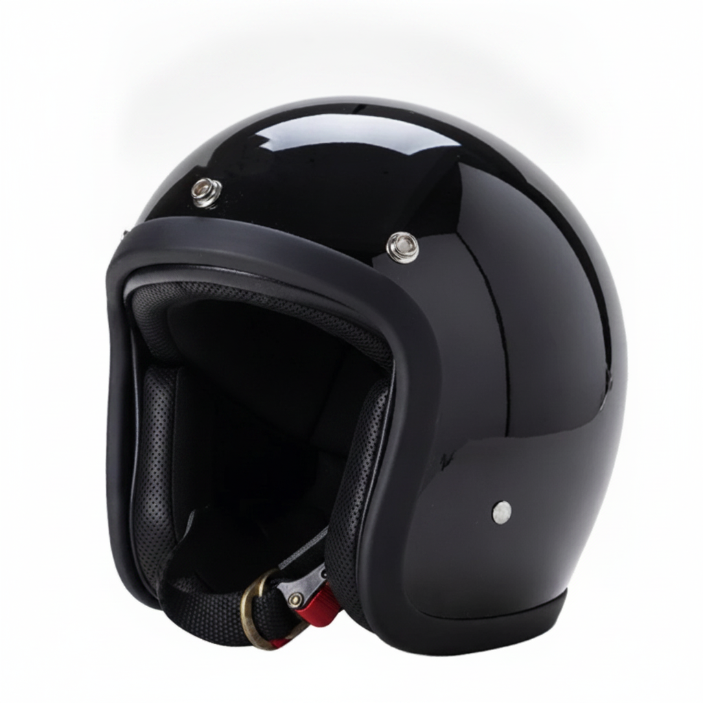 500TX vintage open face motorcycle helmet DOT approved gloss black 3/4 shell