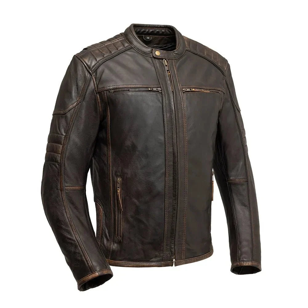 Rider Club - Men's Leather Motorcycle Jacket Men's Leather Jacket Jackets Brown S