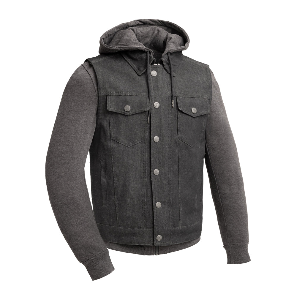 Rook - Men's Motorcycle Denim Vest Men's Denim Vest Vests Black/Grey S