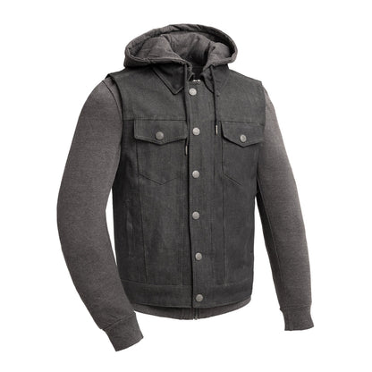 Rook - Men's Motorcycle Denim Vest Men's Denim Vest Vests Black/Grey S