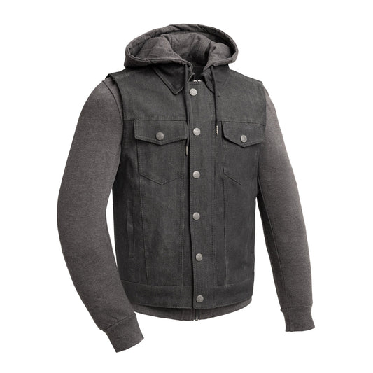 Rook - Men's Motorcycle Denim Vest Men's Denim Vest Vests Black/Grey S
