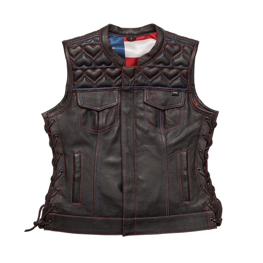 Rosie Women’s Motorcycle Leather Vest Women's Leather Vest Vests Black XS