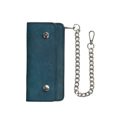 LARGE TRUCKER - Vegetable Tanned Leather Wallet Leather Wallet Accessories ROYAL BLUE Chrome
