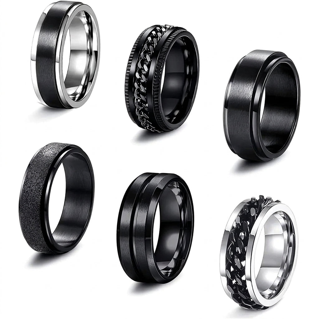 Stainless Steel Biker Ring - Bobisty Black Spinner Rings Men Women Sta