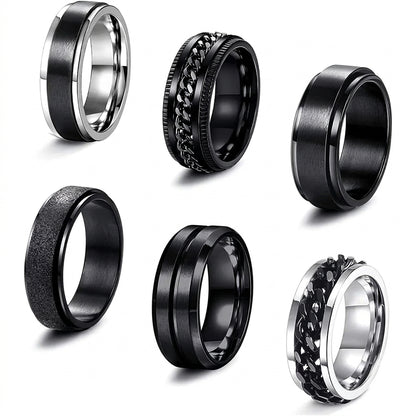 Stainless Steel Biker Ring - Bobisty Black Spinner Rings Men Women Sta