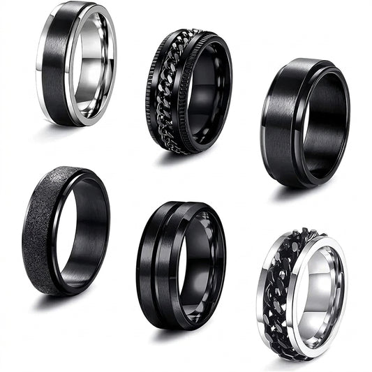 Stainless Steel Biker Ring - Bobisty Black Spinner Rings Men Women Sta