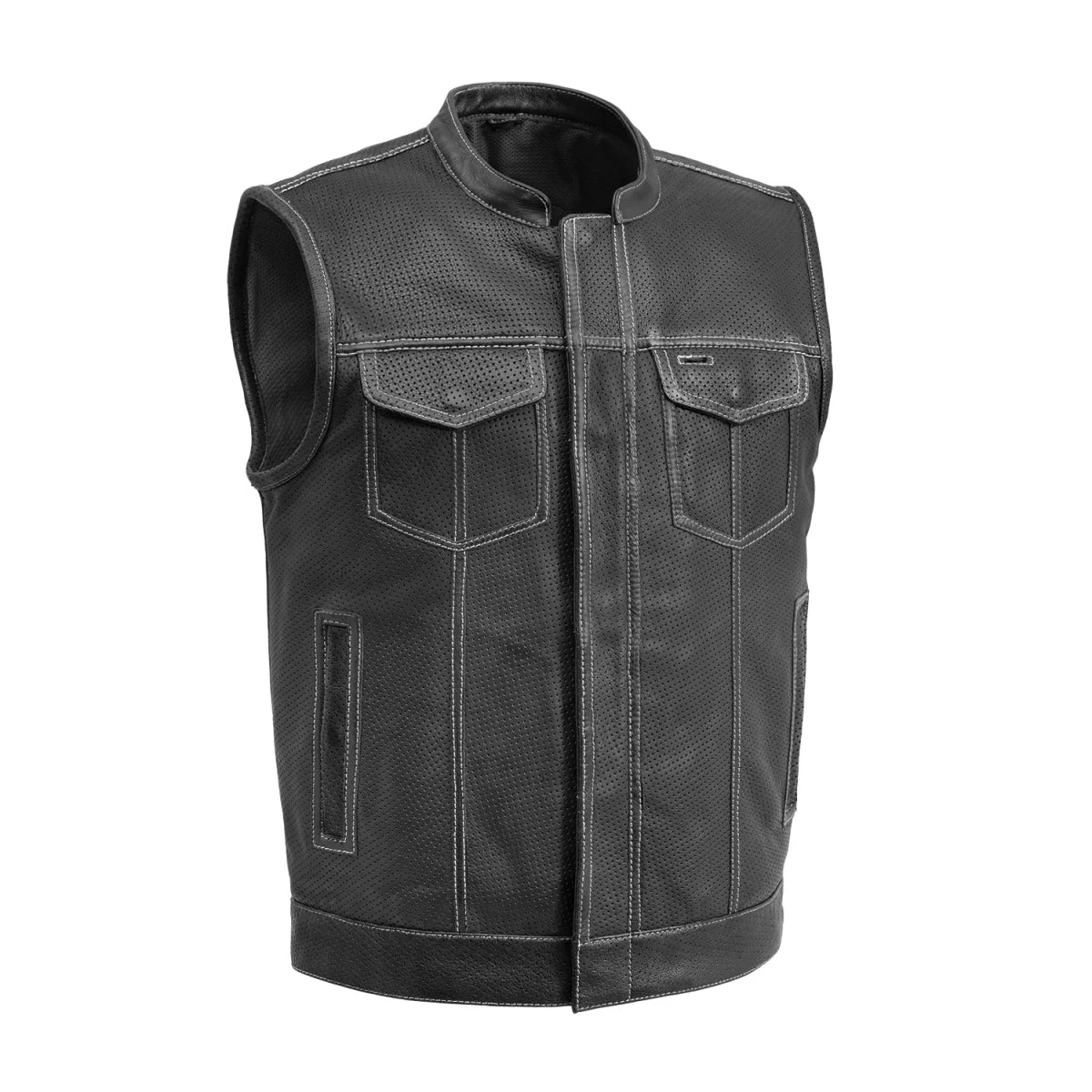 Sharp Shooter Perforated Men's Motorcycle Leather Vest Men's Perforated Leather Vest Vests White S