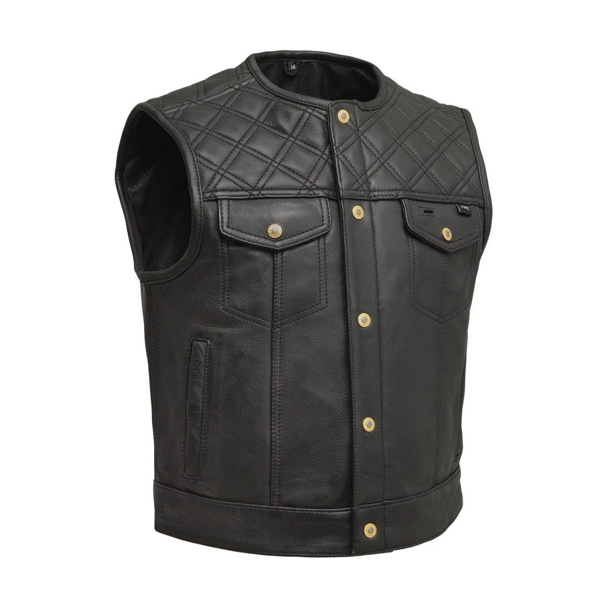 Shell Shock Men's Motorcycle Leather Vest (limited edition) Men's Leather Vest Vests Black S
