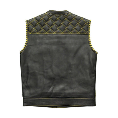 First Manufacturing Sinister - Men's Motorcycle Leather Vest, Black/Yellow