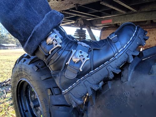 Customer wearing Iron Reign boot on ATV tire outdoor