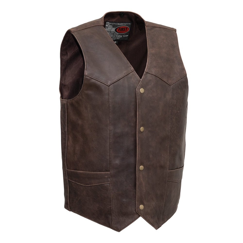 Texan Men's Motorcycle Western Style Leather Vest Men's Western Vest Vests Brown S