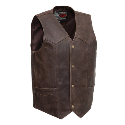 Texan Men's Motorcycle Western Style Leather Vest Men's Western Vest Vests Brown S