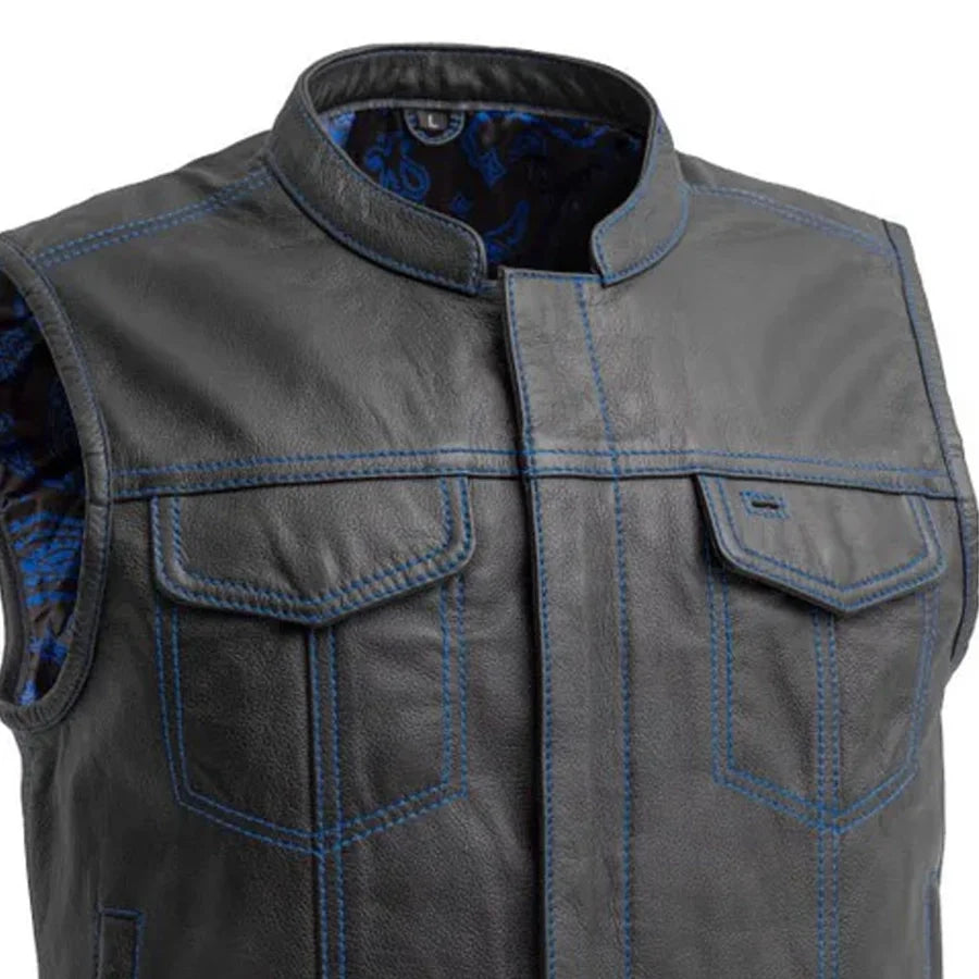 The Club Cut Men's Motorcycle Leather Vest, Multiple Color Options Men's Leather Vest Vests