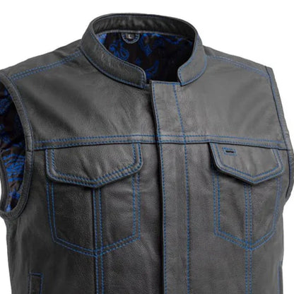 The Club Cut Men's Motorcycle Leather Vest, Multiple Color Options Men's Leather Vest Vests