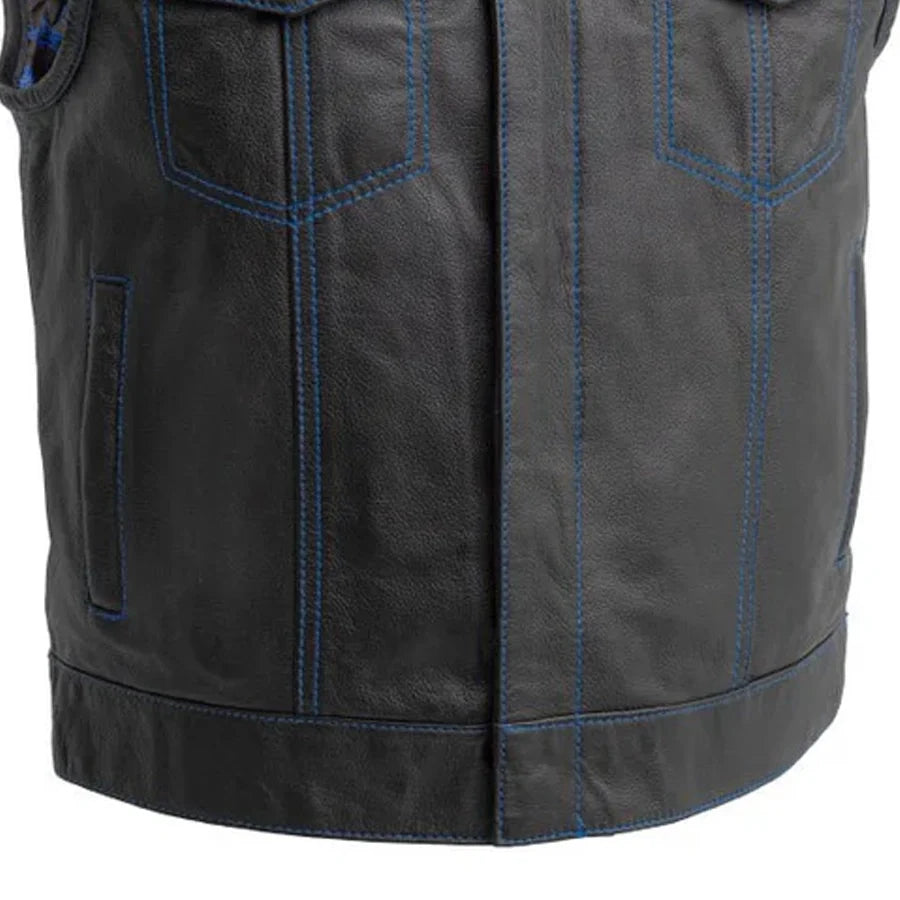 The Club Cut Men's Motorcycle Leather Vest, Multiple Color Options Men's Leather Vest Vests