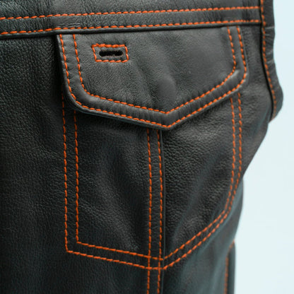 The Club Cut Men's Motorcycle Leather Vest, Multiple Color Options Men's Leather Vest Vests