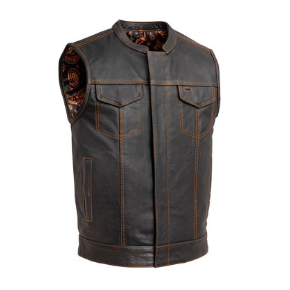 The Cut Men's Motorcycle Leather Vest, Multiple Color Options Men's Leather Vest Vests Orange S