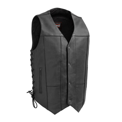 Top Biller Men's Motorcycle Western Style Leather Vest Men's Western Vest Vests Standard Black S