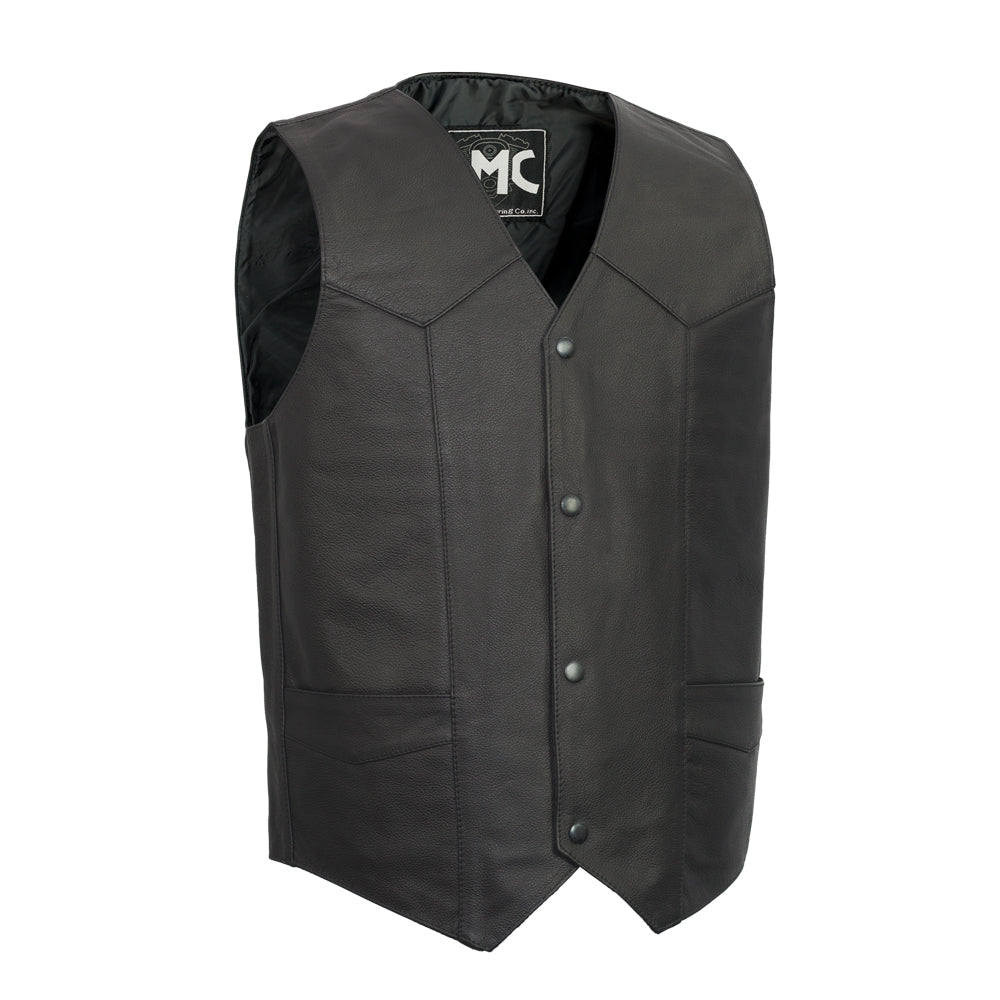 Top Shot Men's Motorcycle Western Style Leather Vest Men's Western Vest Vests Black S