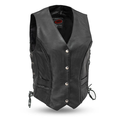 Trinity Women's Motorcycle Western Style Leather Vest Women's Leather Vest Vests Black XS