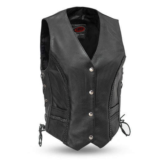 Trinity Women's Motorcycle Western Style Leather Vest Women's Leather Vest Vests Black XS