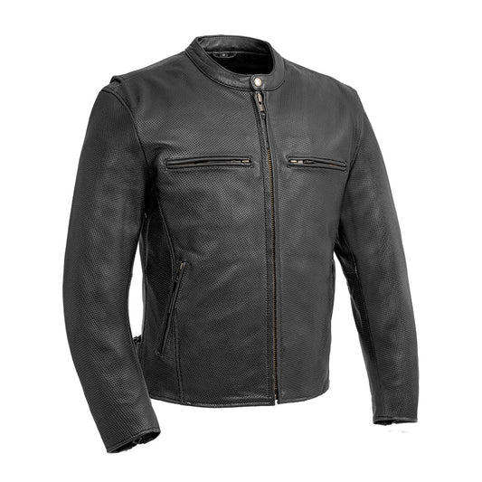 Turbine Men's Motorcycle Perforated Leather Jacket Men's Perforated Leather Jacket Jackets Black XXS