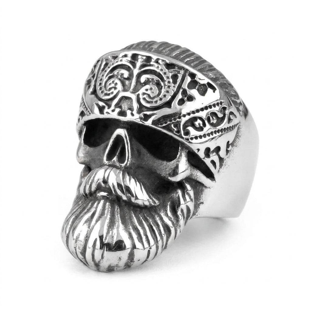 Stainless Steel Biker Ring - Big Beard Hippie Skull Stainless Steel Me