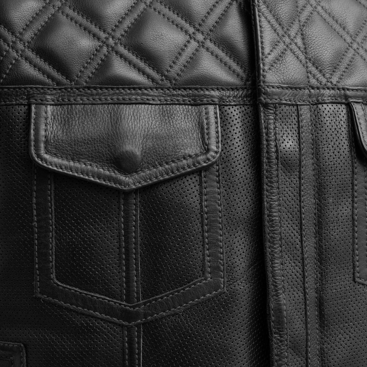 First Manufacturing Upside - Men's Motorcycle Perforated Leather Vest, Black