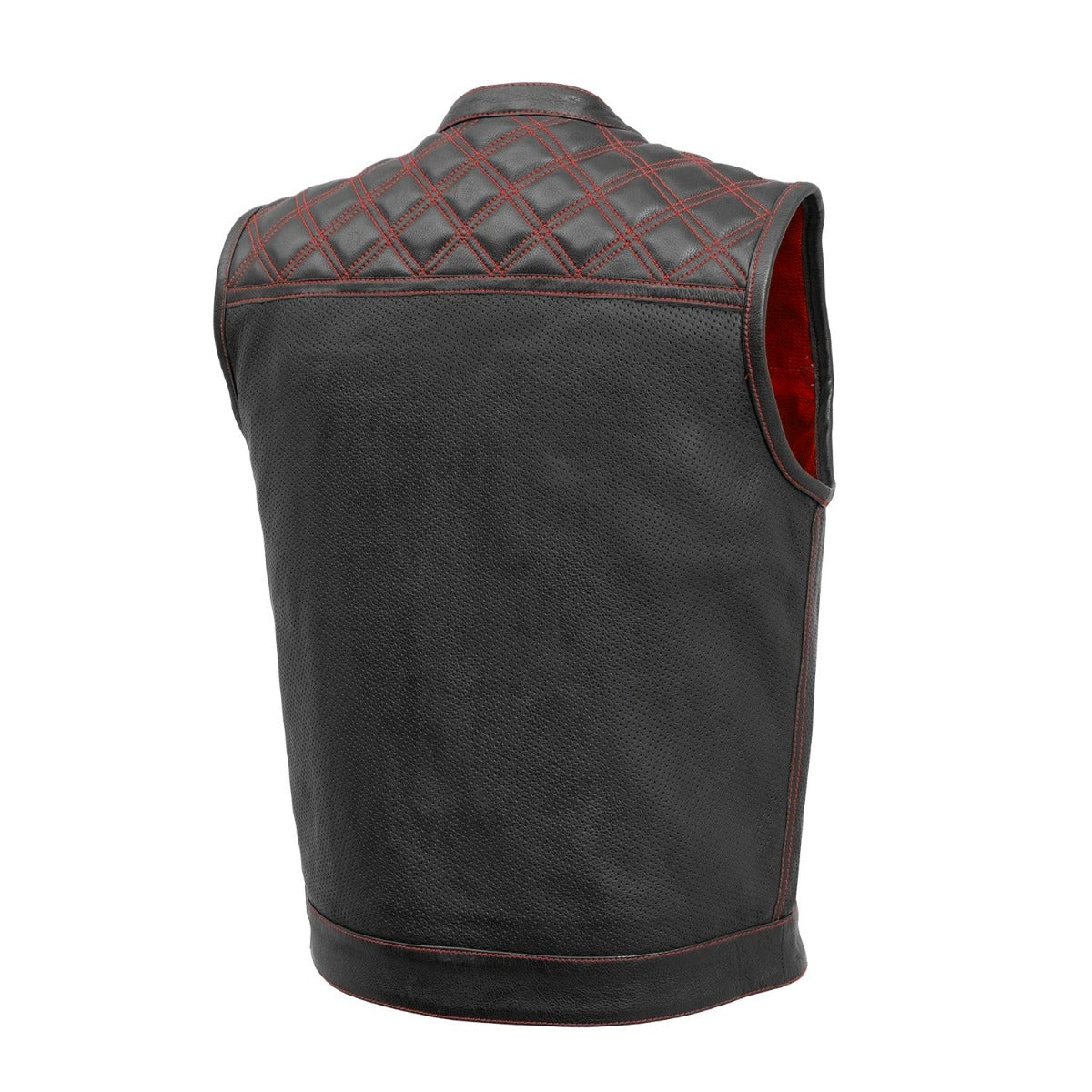 First Manufacturing Downside - Men's Motorcycle Perforated Leather Vest, Black/Red