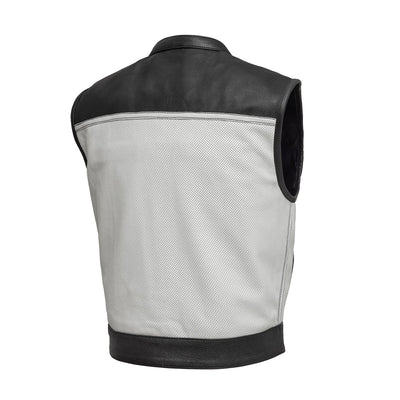 First Manufacturing Two Tone Lowrider - Men's Perforated Motorcycle Leather Vest, White