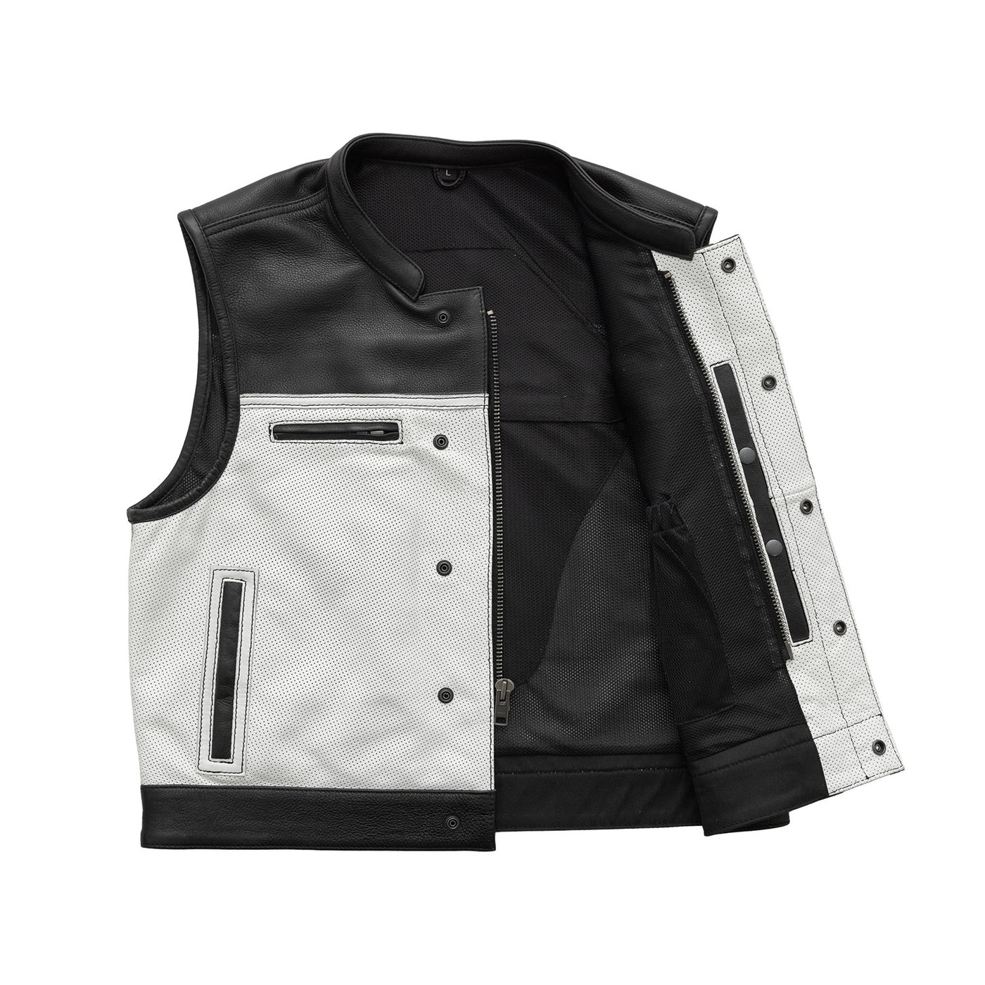 First Manufacturing Two Tone Lowrider - Men's Perforated Motorcycle Leather Vest, White