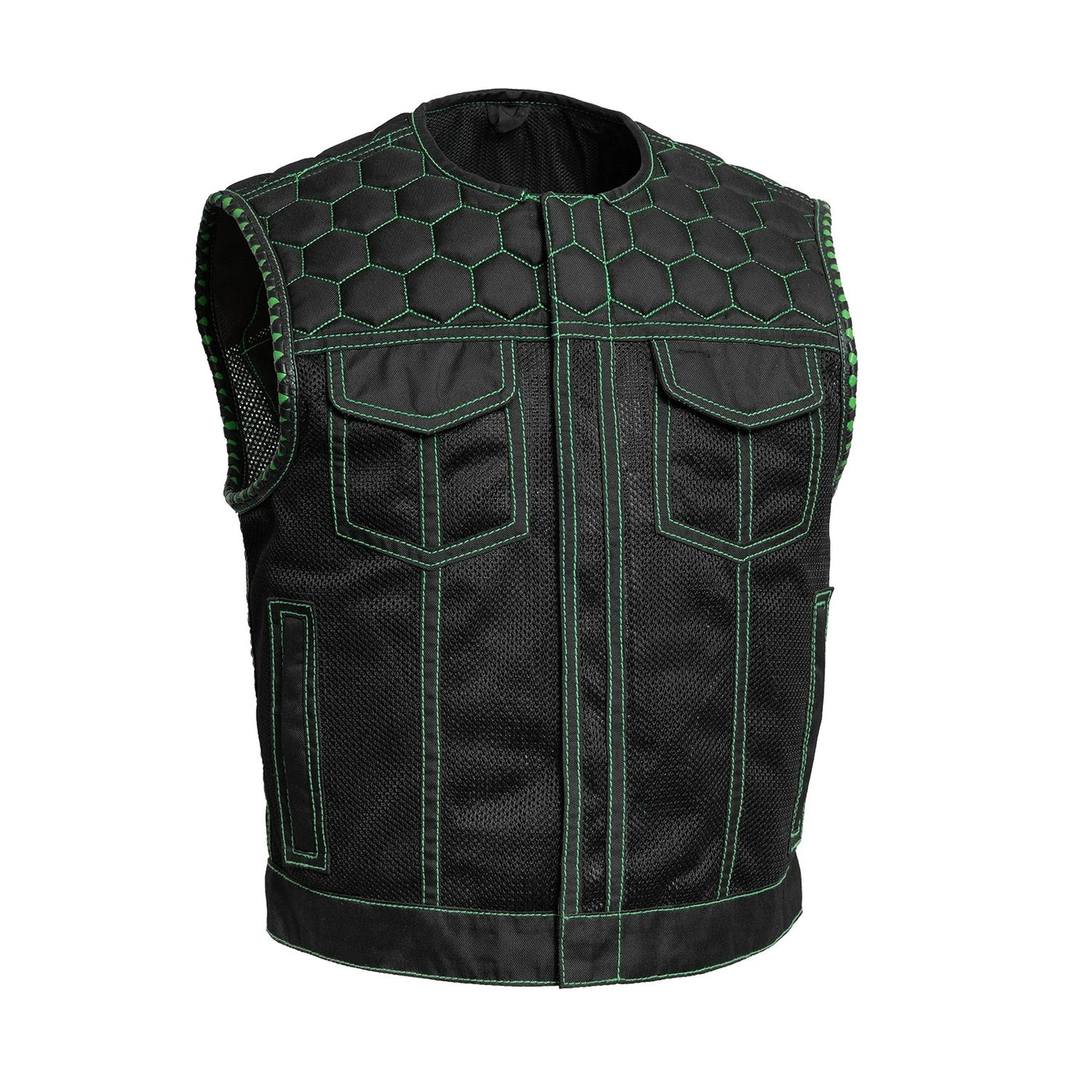 First Manufacturing Lowside Hornet - Men's Moto Mesh Club Style Vest, Black/Green