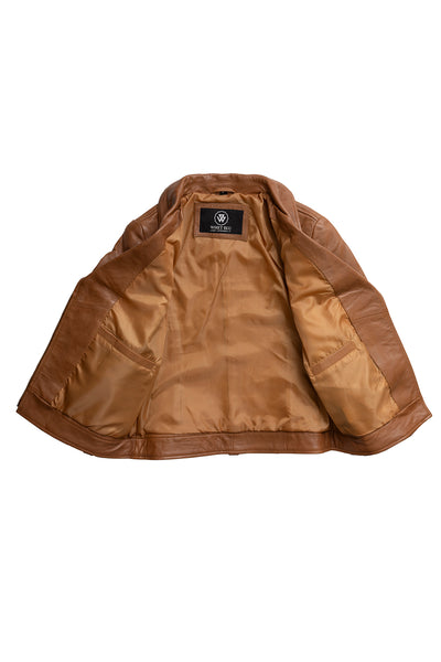 First Manufacturing Lindsay - Women's Fashion Leather Jacket, Dark Cognac