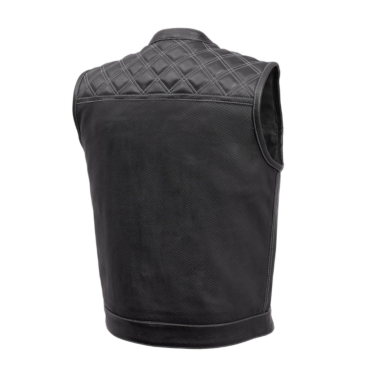 First Manufacturing Downside -  Men's Motorcycle Perforated Leather Vest, Black/Gray