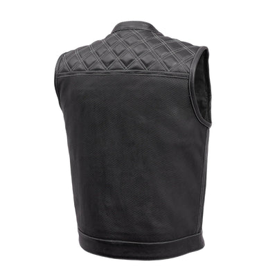 First Manufacturing Downside -  Men's Motorcycle Perforated Leather Vest, Black/Gray