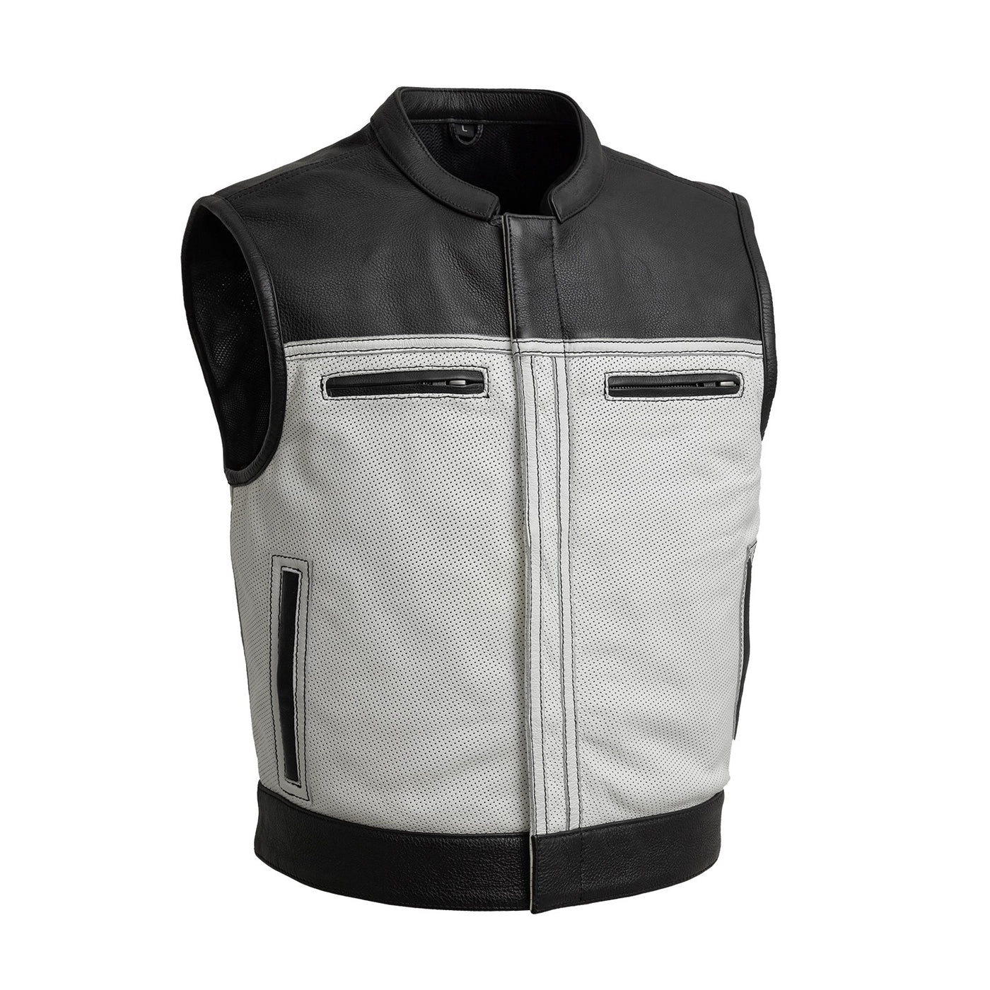 First Manufacturing Two Tone Lowrider - Men's Perforated Motorcycle Leather Vest, White