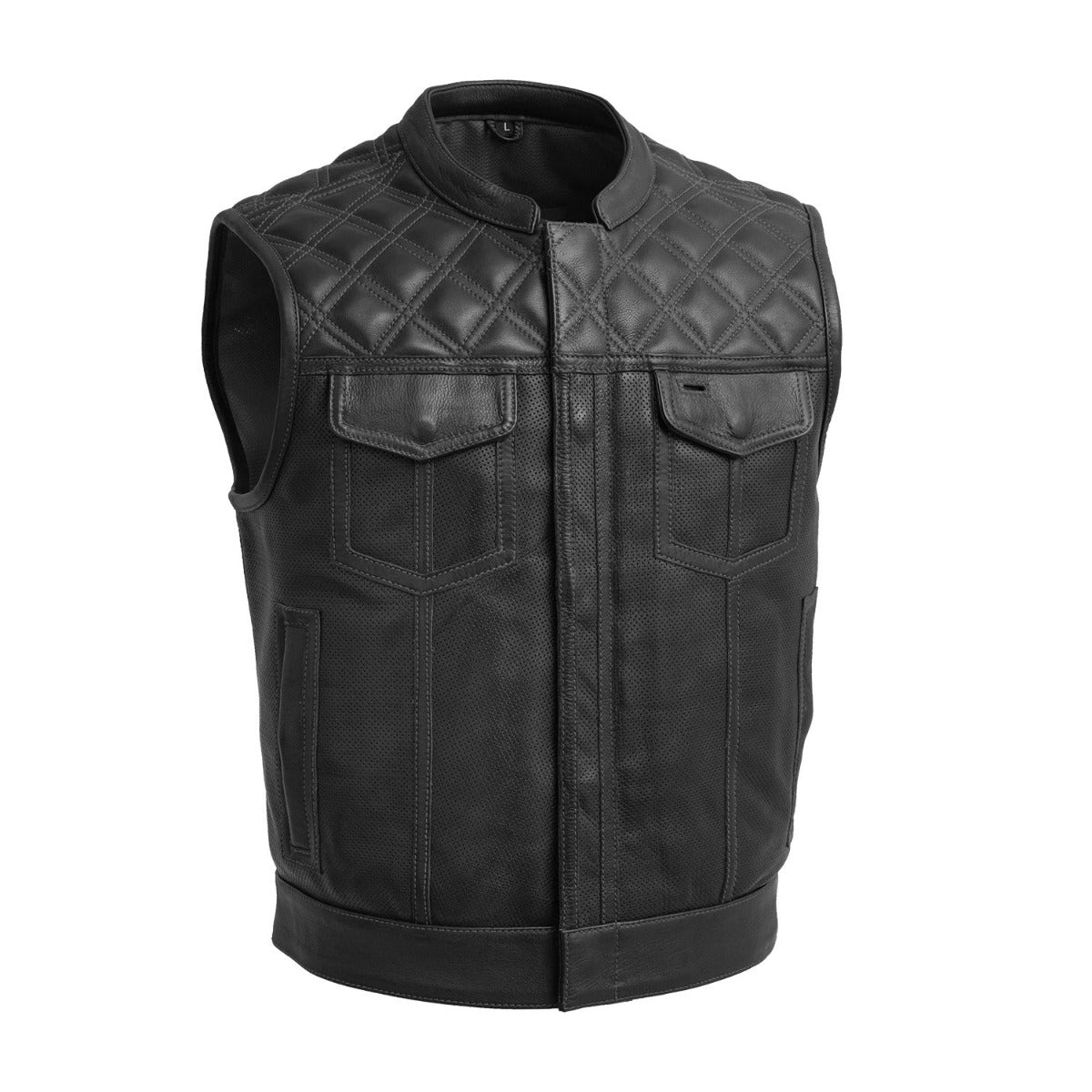 First Manufacturing Upside - Men's Motorcycle Perforated Leather Vest, Black