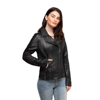 First Manufacturing Lindsay - Women's Fashion Leather Jacket, Black