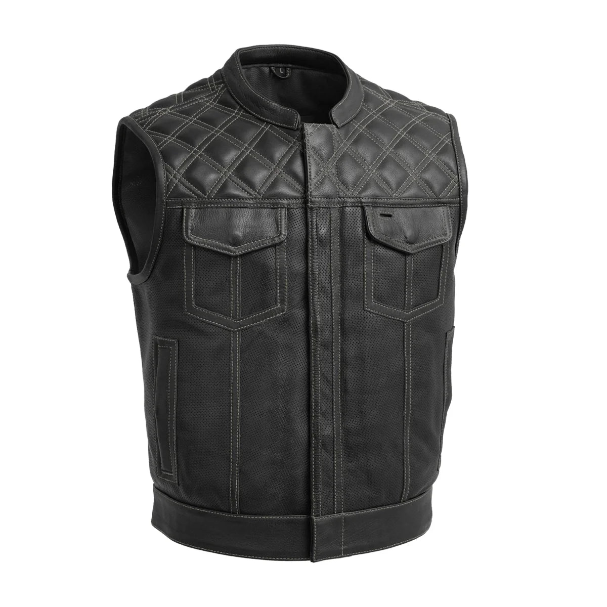 Upside Perforated Men's Club Style Leather Vest Men's Perforated Leather Vest Vests Grey S